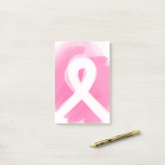 Borstkanker Awareness Ribbon Waterverf Post-it® Notes (Op bureau)