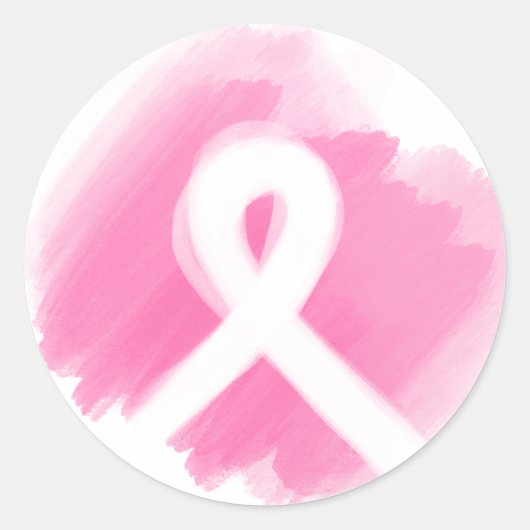 Borstkanker Awareness Ribbon Waterverf Ronde Sticker (Voorkant)