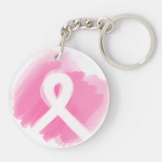 Borstkanker Awareness Ribbon Waterverf Sleutelhanger (Achterkant)