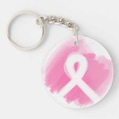 Borstkanker Awareness Ribbon Waterverf Sleutelhanger (Voorkant)