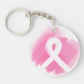 Borstkanker Awareness Ribbon Waterverf Sleutelhanger (Voorkant)