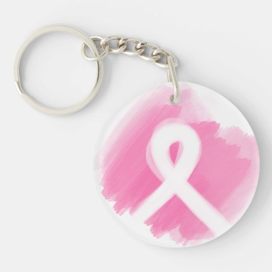 Borstkanker Awareness Ribbon Waterverf Sleutelhanger (Voorkant)