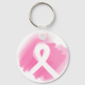 Borstkanker Awareness Ribbon Waterverf Sleutelhanger (Voorkant)