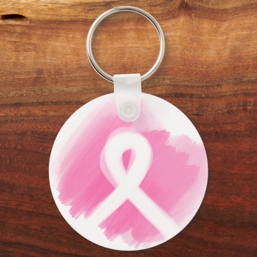 Borstkanker Awareness Ribbon Waterverf Sleutelhanger (Voorkant)