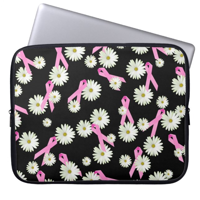 Borstkanker Awareness Ribbons and Daisies Laptop Sleeve (Voorkant)