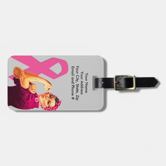 Borstkanker Awareness Rosie the Riveter Bagagelabel (Voorkant horizontaal)