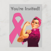 Borstkanker Awareness Rosie the Riveter Uitnodiging Briefkaart (Voorkant)