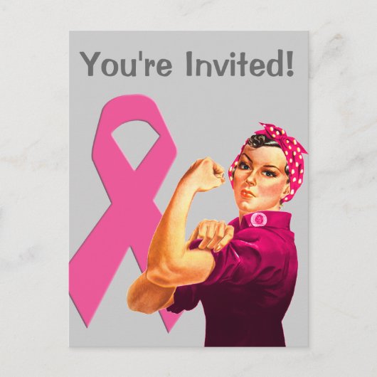 Borstkanker Awareness Rosie the Riveter Uitnodiging Briefkaart (Voorkant)