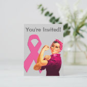 Borstkanker Awareness Rosie the Riveter Uitnodiging Briefkaart (Staand voorkant)