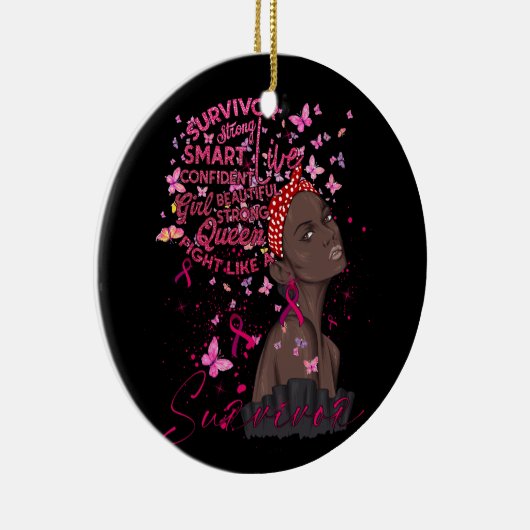 Borstkanker Awareness Survivor Black Women Melan Keramisch Ornament (Rechts)