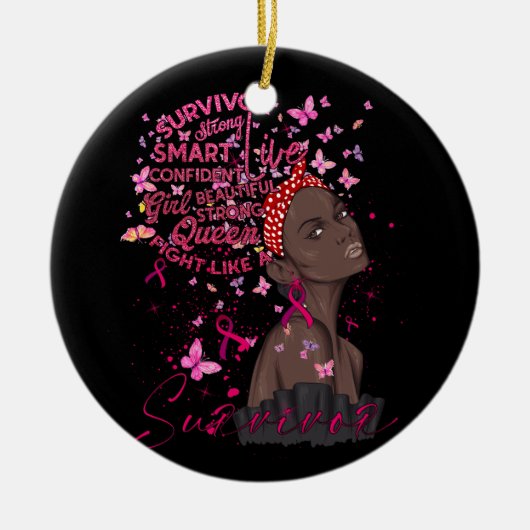 Borstkanker Awareness Survivor Black Women Melan Keramisch Ornament (Voorkant)