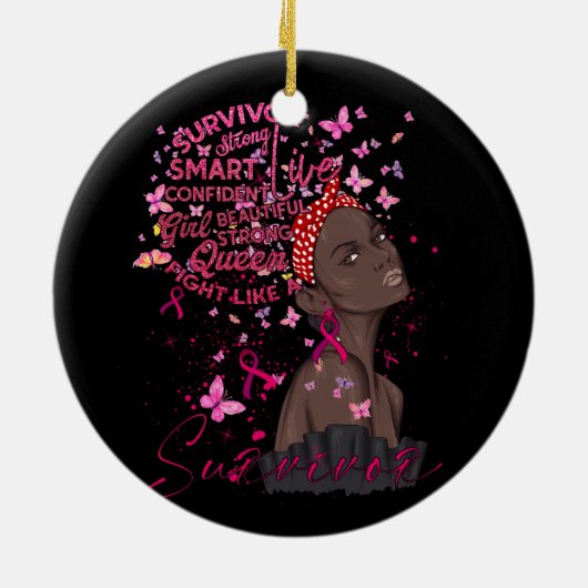 Borstkanker Awareness Survivor Black Women Melan Keramisch Ornament (Achterkant)
