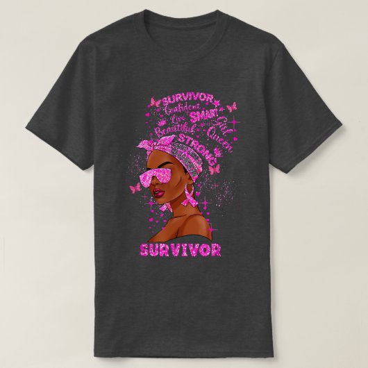 Borstkanker Awareness Survivor Black Women Melan T-shirt (Design voorkant)