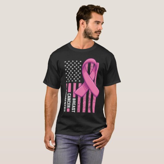 Borstkanker Awareness USA Flag Pink Shirt, Breast T-shirt (Voorkant volledig)