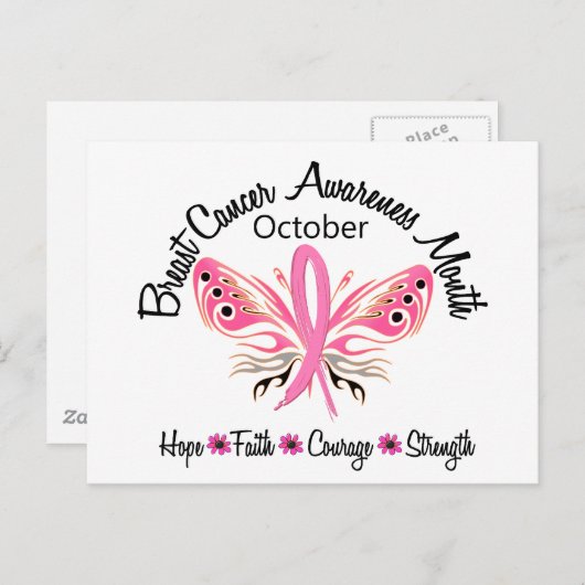 Borstkanker Bewustmafhankelijkmaand Boterfly 3.2 Briefkaart (Voorkant / Achterkant)