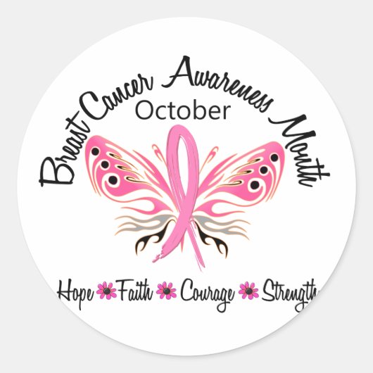 Borstkanker Bewustmafhankelijkmaand Boterfly 3.2 Ronde Sticker (Voorkant)