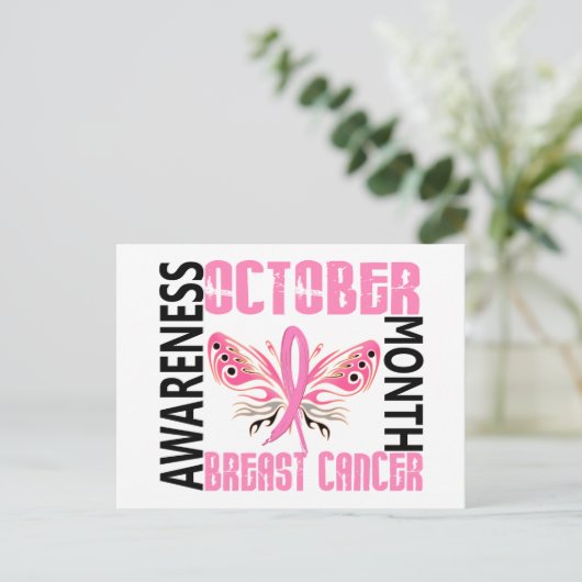 Borstkanker Bewustmafhankelijkmaand Boterfly 3.4 Briefkaart (Staand voorkant)