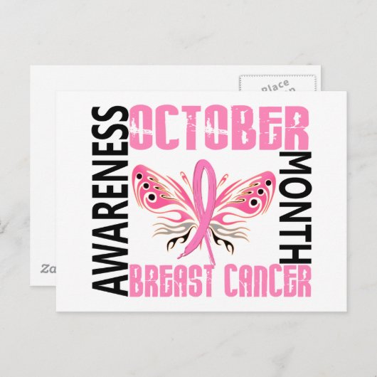 Borstkanker Bewustmafhankelijkmaand Boterfly 3.4 Briefkaart (Voorkant / Achterkant)