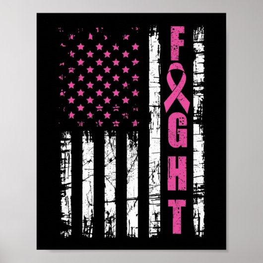 Borstkanker Bewustmaking American Flag Fight Pink  Poster (Voorkant)