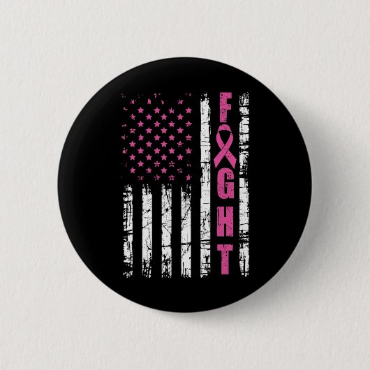 Borstkanker Bewustmaking American Flag Fight Pink  Ronde Button 5,7 Cm (Voorkant)