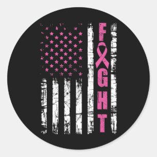 Borstkanker Bewustmaking American Flag Fight Pink  Ronde Sticker