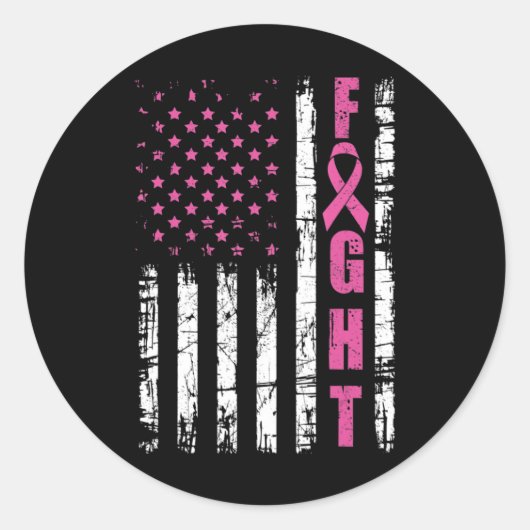 Borstkanker Bewustmaking American Flag Fight Pink  Ronde Sticker (Voorkant)