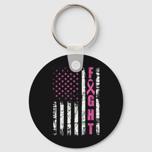 Borstkanker Bewustmaking American Flag Fight Pink Sleutelhanger (Voorkant)