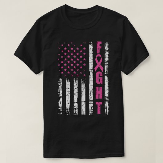 Borstkanker Bewustmaking American Flag Fight Pink  T-shirt (Design voorkant)