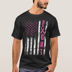 Borstkanker Bewustmaking American Flag Fight Pink T-shirt
