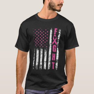 Borstkanker Bewustmaking American Flag Fight Pink  T-shirt