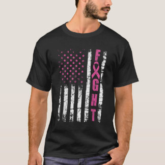 Borstkanker Bewustmaking American Flag Fight Pink  T-shirt