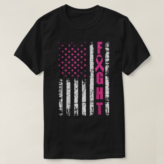 Borstkanker Bewustmaking American Flag Fight Pink  T-shirt (Design voorkant)