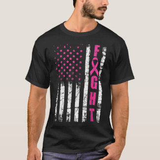Borstkanker Bewustmaking American Flag Fight Pink  T-shirt