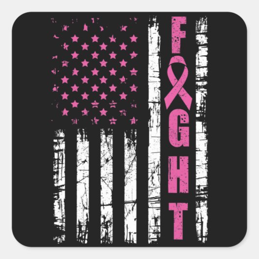 Borstkanker Bewustmaking American Flag Fight Pink  Vierkante Sticker (Voorkant)
