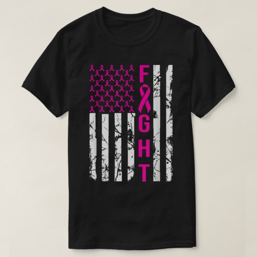 Borstkanker Bewustmaking Amerikaanse vlag roze R T-shirt (Design voorkant)