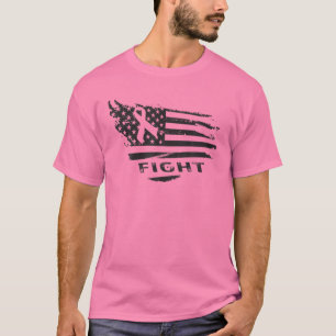 Borstkanker Bewustmaking Amerikaanse vlag roze R T-shirt