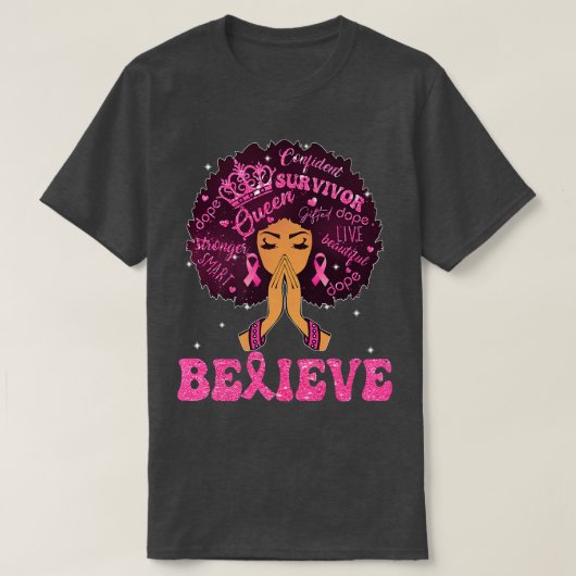 Borstkanker Bewustmaking Black Woman Girl Support T-shirt (Design voorkant)