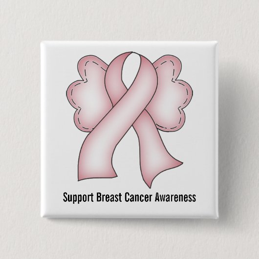 Borstkanker Bewustmaking (lichtroze met vleugels) Vierkante Button 5,1 Cm (Voorkant)
