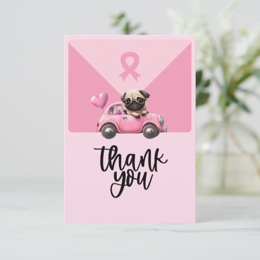 Borstkanker Bewustmaking met roze lint Bedankkaart (Staand voorkant)