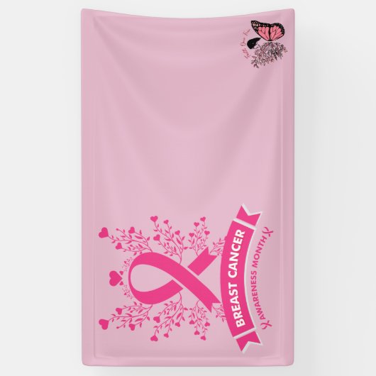 Borstkanker Bewustmaking met roze lint Spandoek (Verticaal)