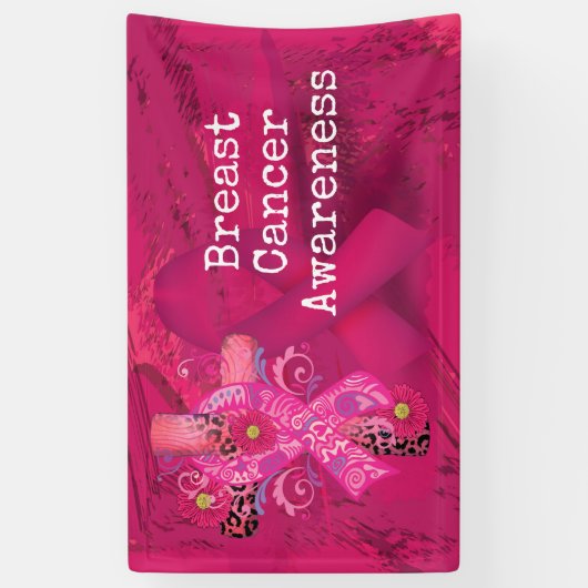 Borstkanker Bewustmaking met roze lint Spandoek (Verticaal)