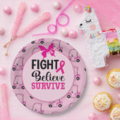 Borstkanker Bewustmaking met roze vrouwelijke golf Papieren Bordje (Feest)