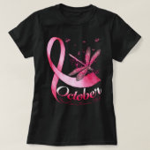 Borstkanker Bewustmaking Oktober Ribbon Dragonfly T-shirt (Design voorkant)