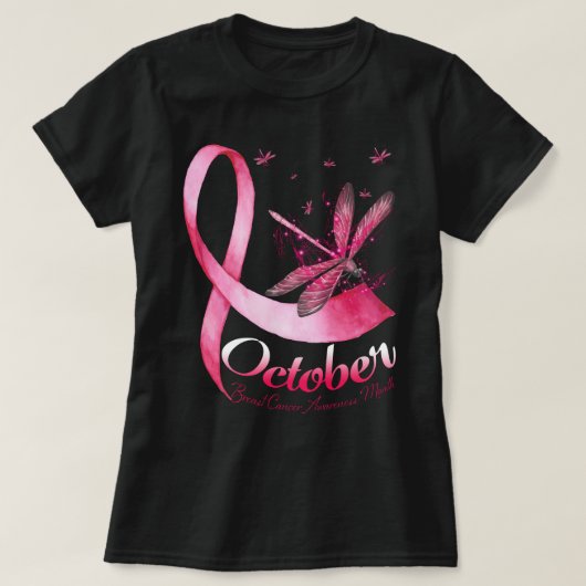 Borstkanker Bewustmaking Oktober Ribbon Dragonfly T-shirt (Design voorkant)