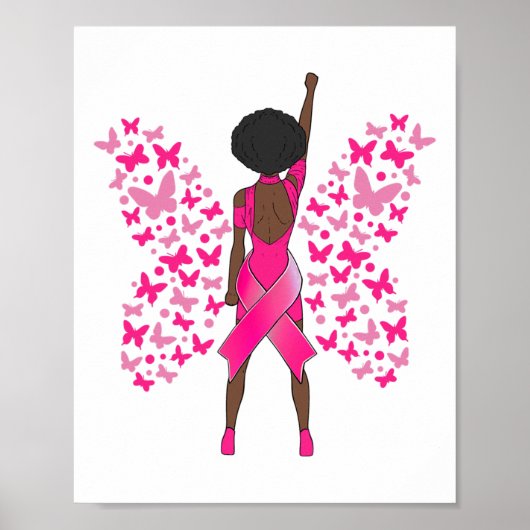 Borstkanker Bewustmaking Roze Butterflies Afrikaan Poster (Voorkant)