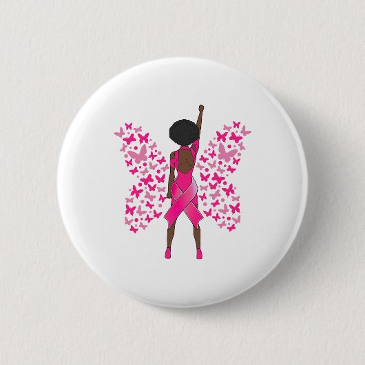 Borstkanker Bewustmaking Roze Butterflies Afrikaan Ronde Button 5,7 Cm (Voorkant)