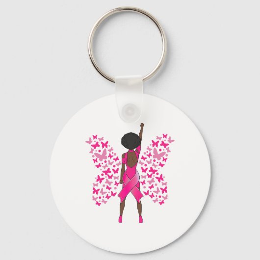Borstkanker Bewustmaking Roze Butterflies Afrikaan Sleutelhanger (Voorkant)