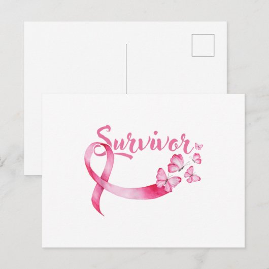 Borstkanker Bewustmaking Roze Butterflies Ribbon Aankondigingskaart (Voorkant / Achterkant)