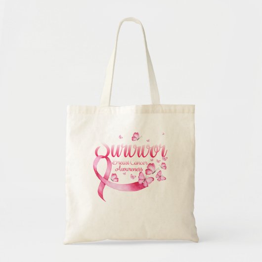 Borstkanker Bewustmaking Roze Butterflies Ribbon Tote Bag (Voorkant)