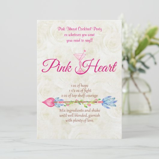 Borstkanker Bewustmaking Roze hartrecept Boho Kaart (Staand voorkant)